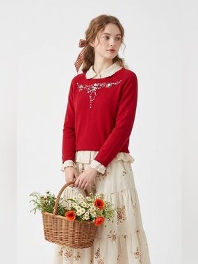 Boho Cottagecore Sweater Feminine Grannycore Floral Prairie Goblincore Earthy